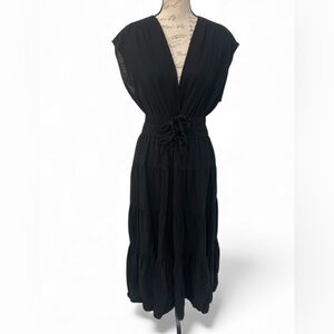 Nicole Miller New York Black Tiered Maxi Dress Linen Blend Size M
